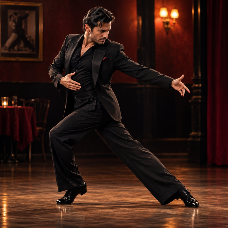 Danseur de tango sous lumières tamisées
